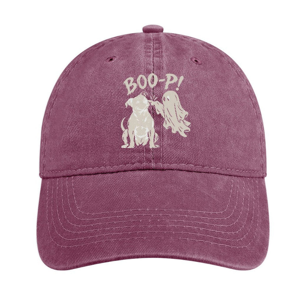 BOO-P Halloween dog and ghost graphic baseball cap in Wine Red