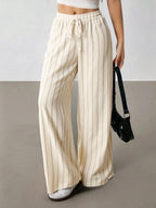 Women's Relaxed Striped Drawstring Wide-Leg Pants