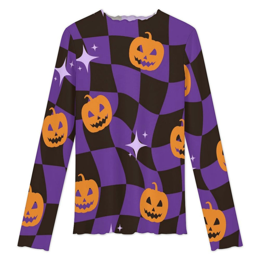 High-neck fitted Halloween mesh top for women