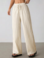 Women's Relaxed Striped Drawstring Wide-Leg Pants