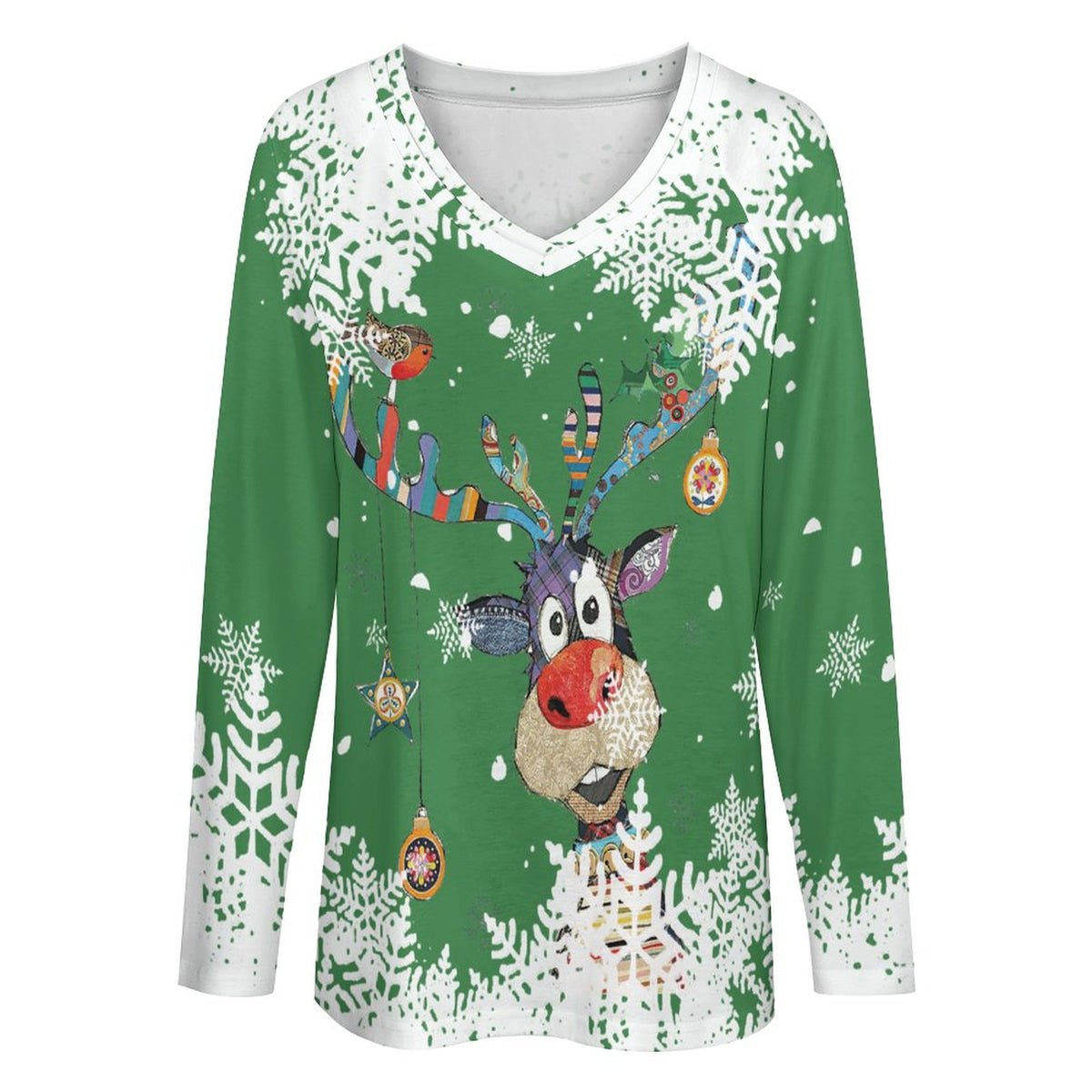 Patchwork reindeer Christmas long-sleeve top product front