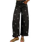 Women’s Floral Wide Leg Jeans – Vintage Y2K Baggy Denim Pants