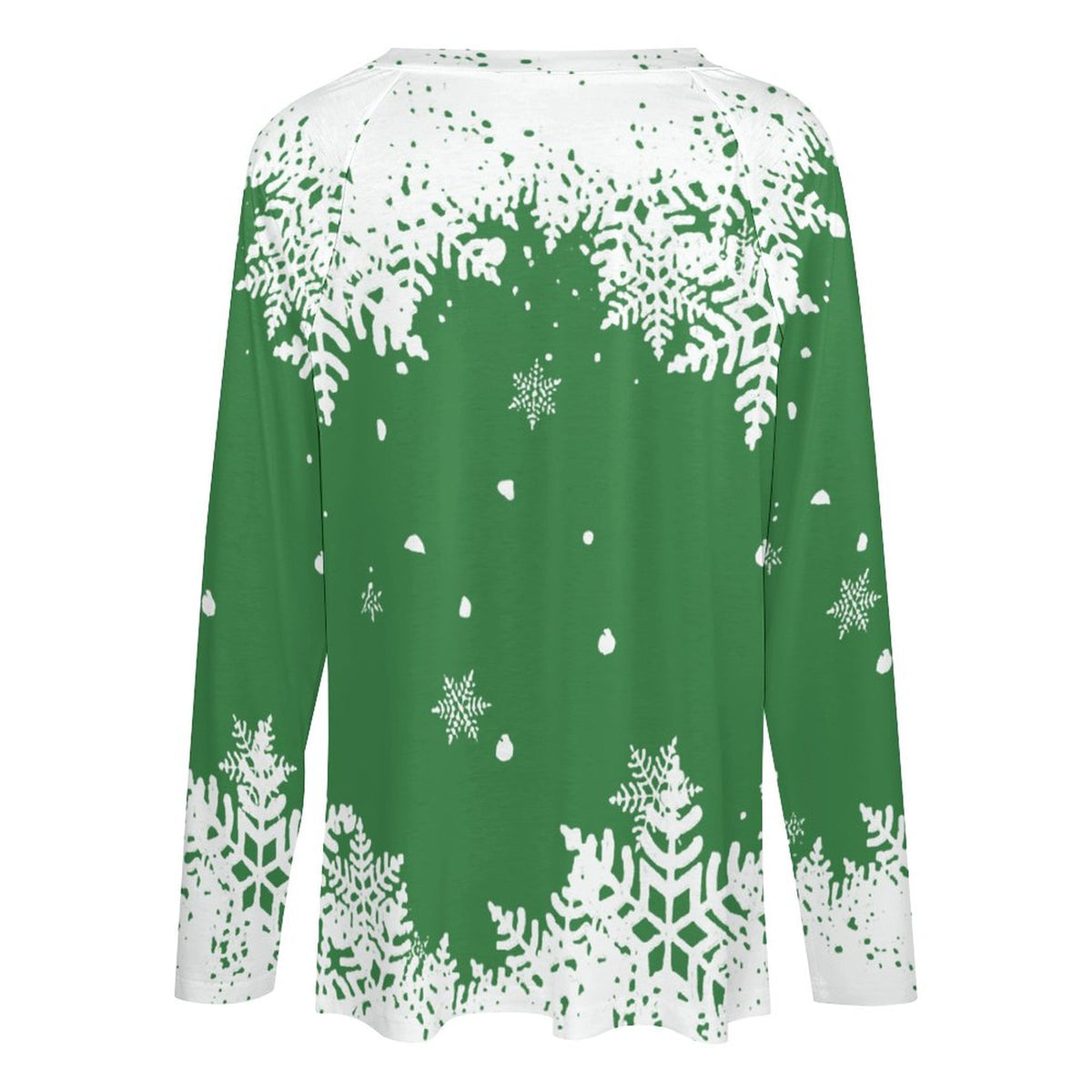 Women's green snowflake Christmas top back view