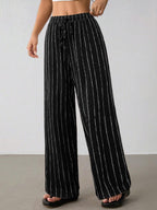 Women's Relaxed Striped Drawstring Wide-Leg Pants