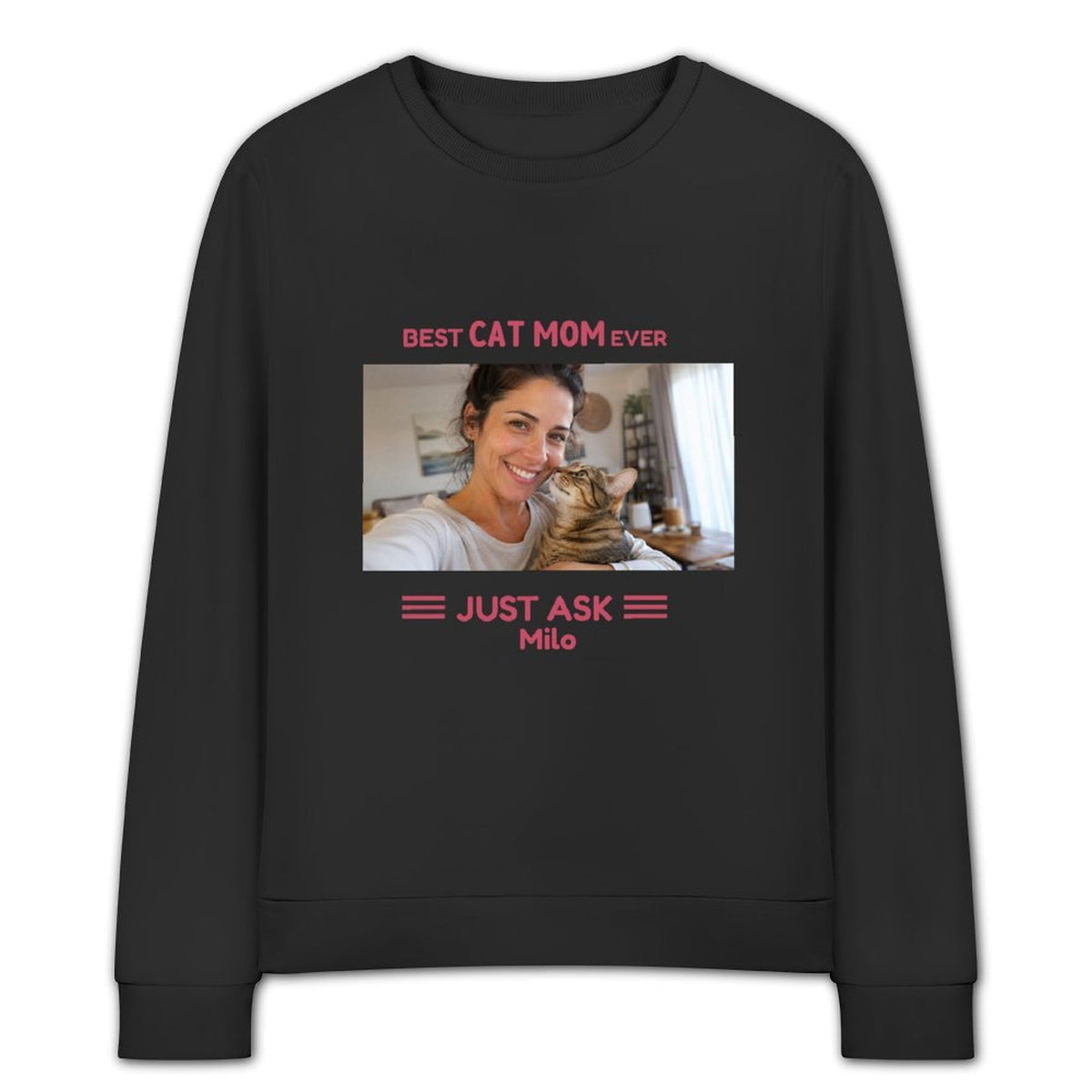 Personalized Cat Mom Photo Sweatshirt – Custom Pet Name Pullover