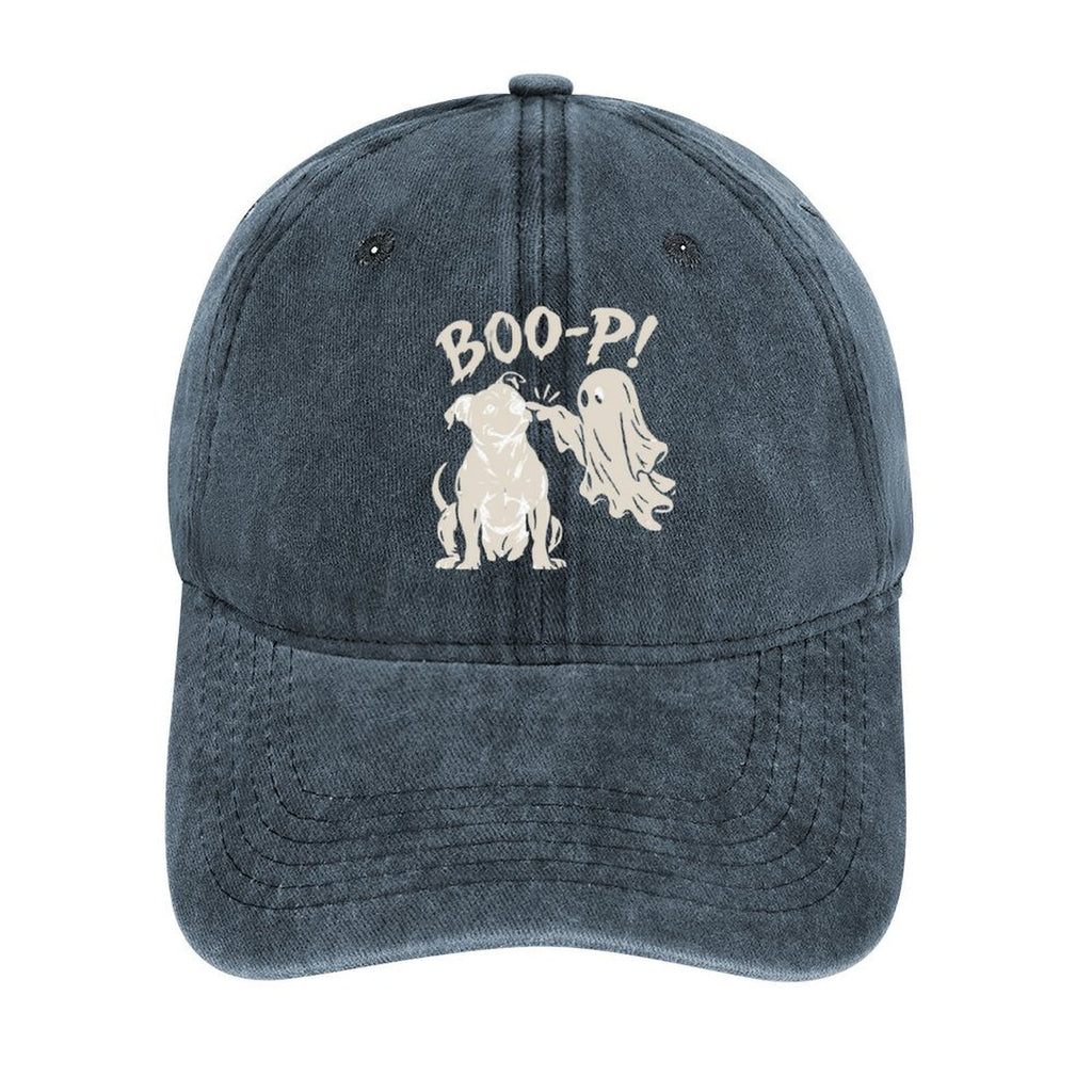 BOO-P Halloween dog and ghost graphic baseball cap in Navy