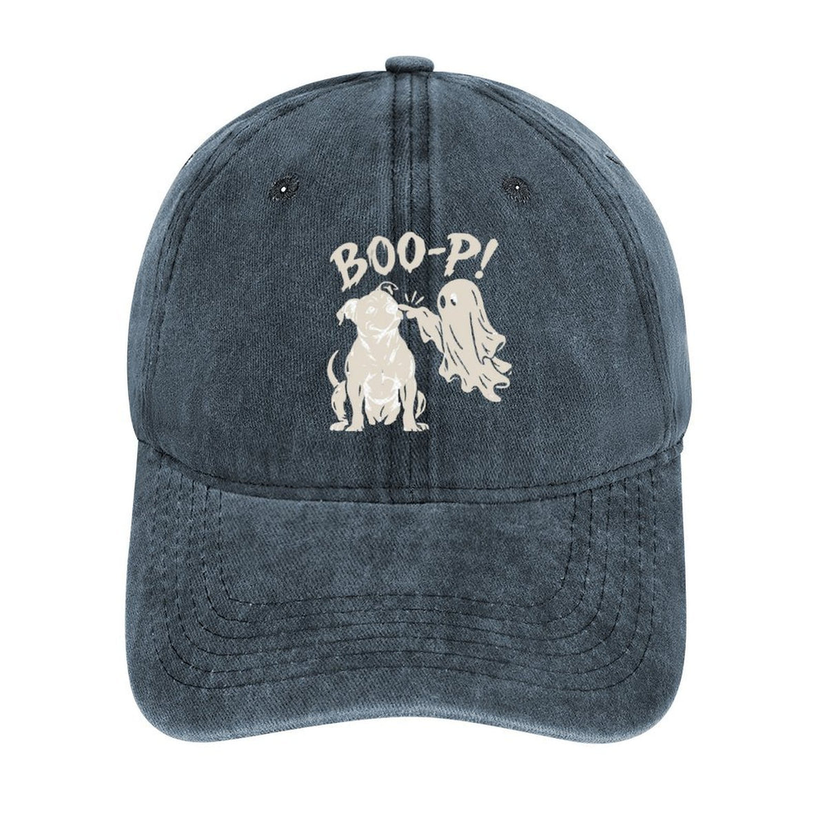 BOO-P Halloween dog and ghost graphic baseball cap in Navy