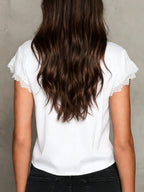 Women's V-Neck Lace Detail Short Sleeve Blouse