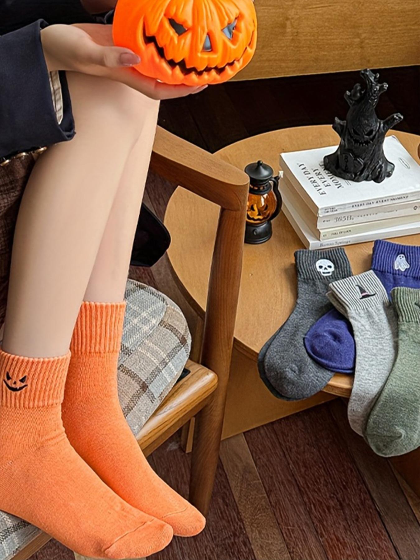 Viral Cute Halloween Socks for Women,5 Pairs Cozy Novelty Crew Socks Set