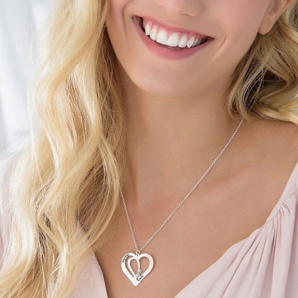 Personalized double heart necklace detail 9