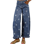 Women’s Floral Wide Leg Jeans – Vintage Y2K Baggy Denim Pants