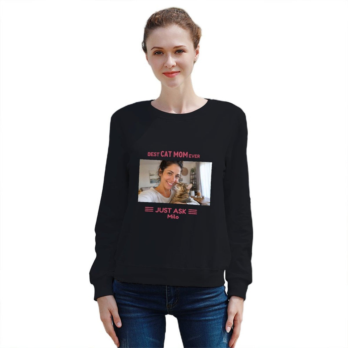 Personalized Cat Mom Photo Sweatshirt – Custom Pet Name Pullover