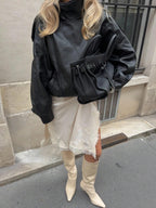 Women's Relaxed Stand-Collar Faux Leather Jacket