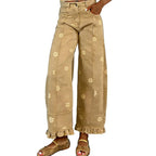 Women’s Floral Wide Leg Jeans – Vintage Y2K Baggy Denim Pants