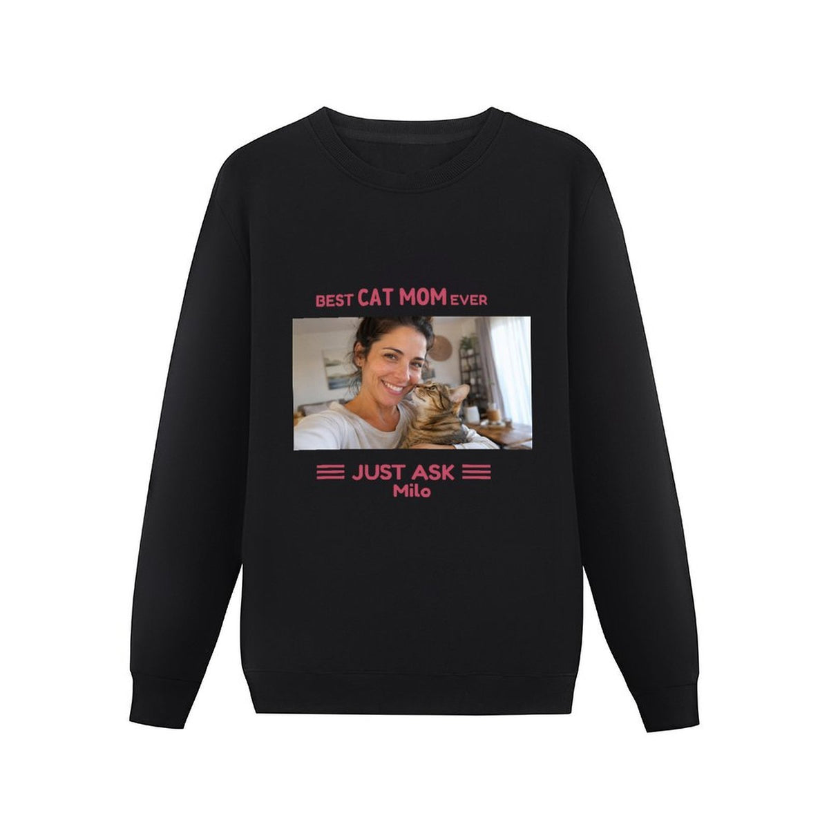 Personalized Cat Mom Photo Sweatshirt – Custom Pet Name Pullover