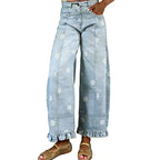 Women’s Floral Wide Leg Jeans – Vintage Y2K Baggy Denim Pants