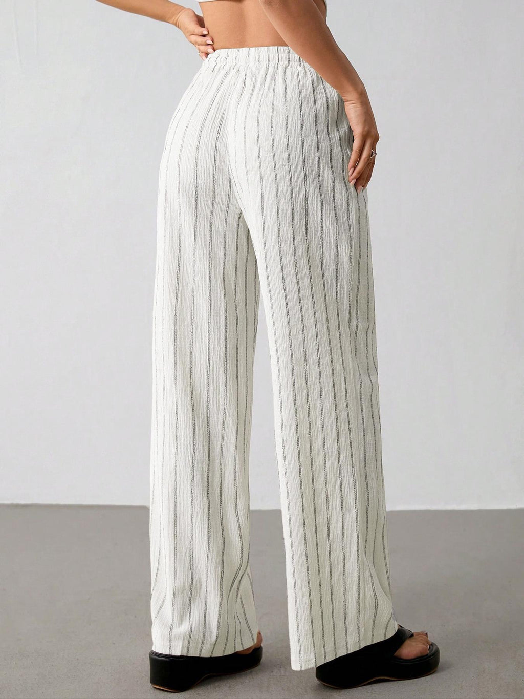 Women's Relaxed Striped Drawstring Wide-Leg Pants