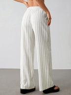 Women's Relaxed Striped Drawstring Wide-Leg Pants