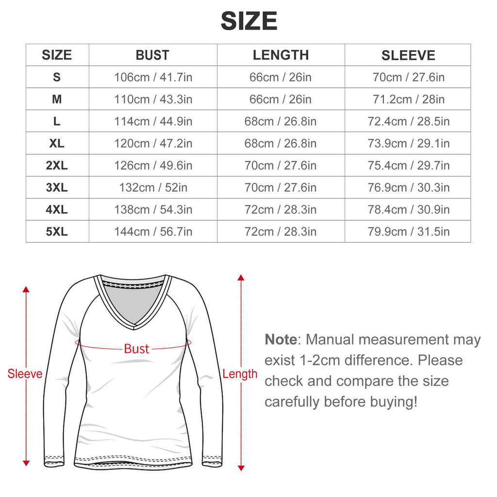 Complete S to 5XL size guide for Christmas V-neck top
