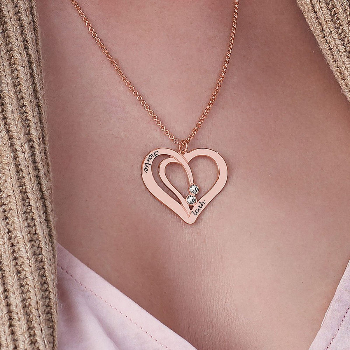 Personalized double heart necklace detail 20