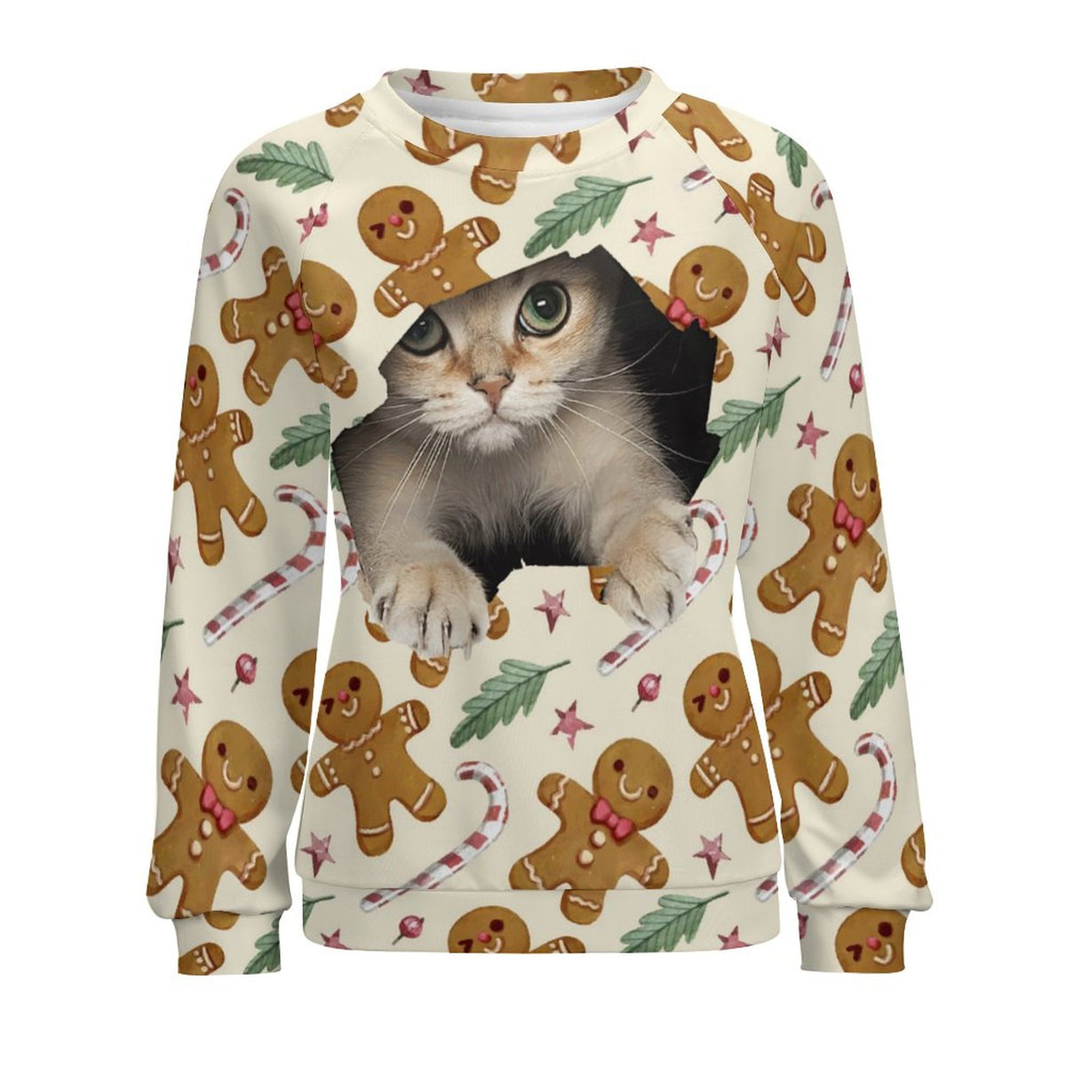 Merry Meow Christmas cat sweatshirt full front view