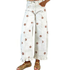 Women’s Floral Wide Leg Jeans – Vintage Y2K Baggy Denim Pants