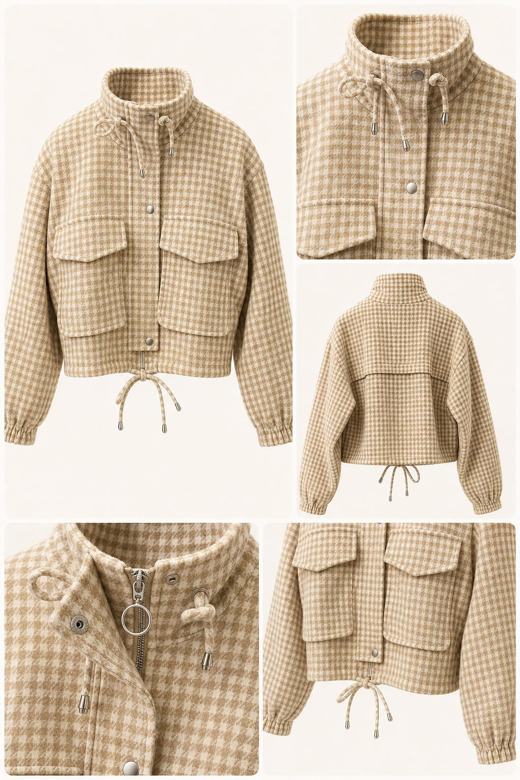 Women's Retro Houndstooth Cropped Utility Jacket