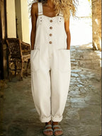 Women's vintage relaxed denim bib overalls in White