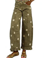 Women's vintage floral wide-leg ruffle hem jeans - product image 5