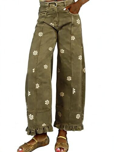Women's vintage floral wide-leg ruffle hem jeans - product image 5