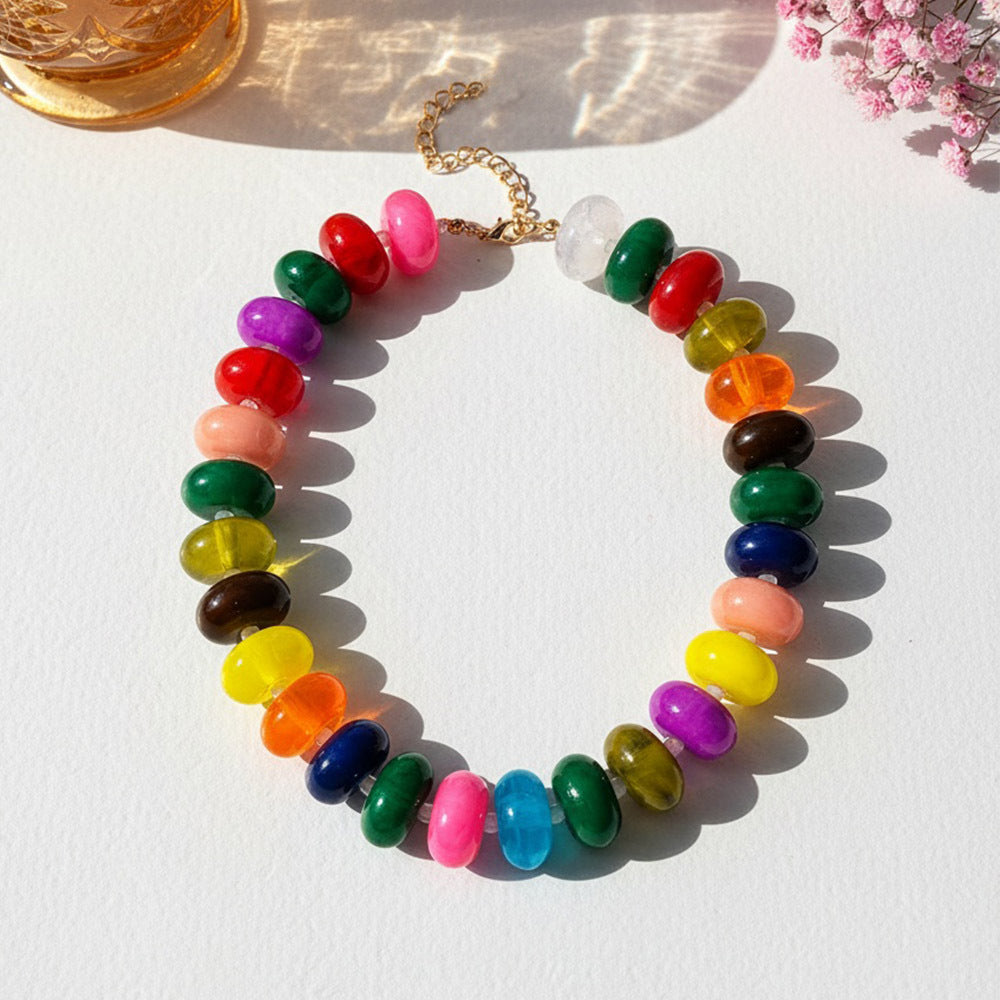 Women's chunky acrylic beaded choker necklace - Mint Green