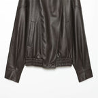 Brown faux leather jacket elasticated hem detail
