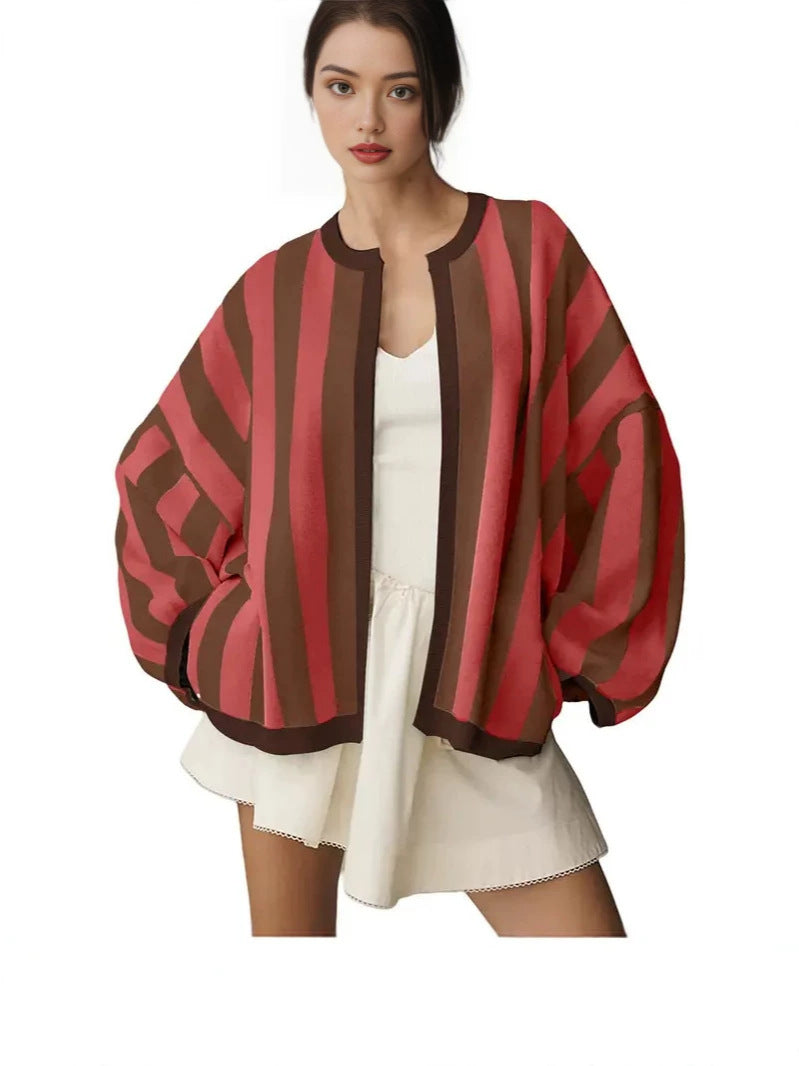 Women's Oversized Striped Knit Cardigan