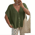 Army Green women's relaxed V-neck button front knit cardigan