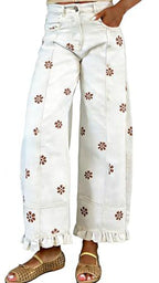 Women's vintage floral wide-leg ruffle hem jeans - product image 11