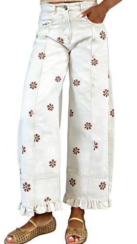 Women's vintage floral wide-leg ruffle hem jeans - product image 11