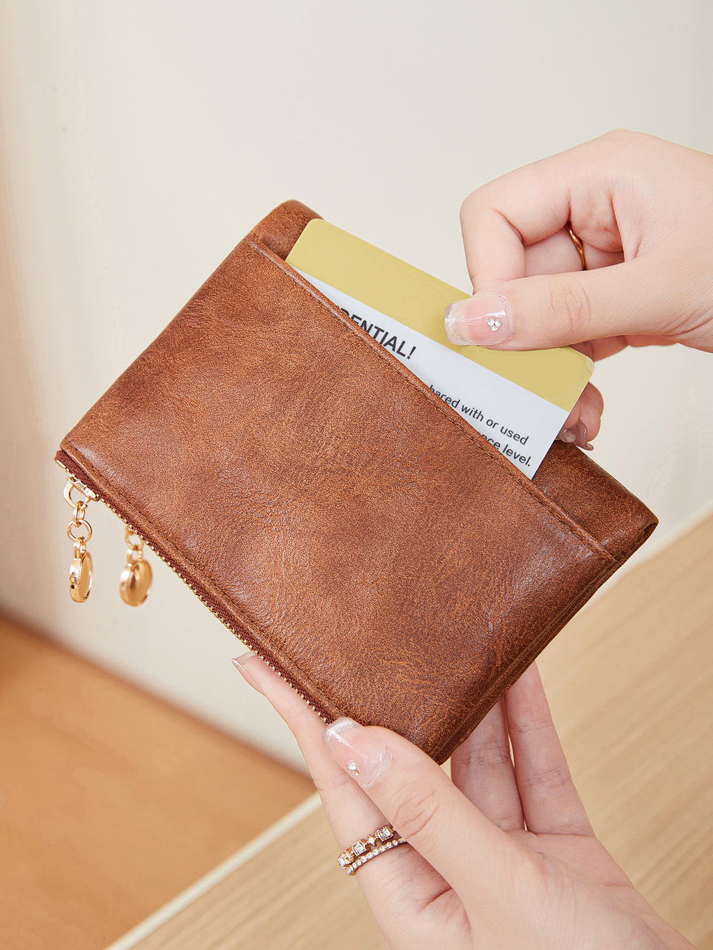 Elara Compact Tri-Fold Double-Zip Wallet - Grey