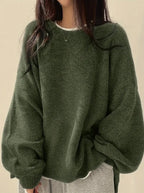 Olive Green Marlow oversized knit sweater lifestyle view