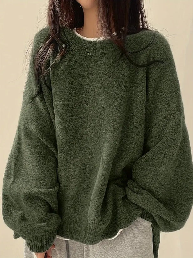Olive Green Marlow oversized knit sweater lifestyle view