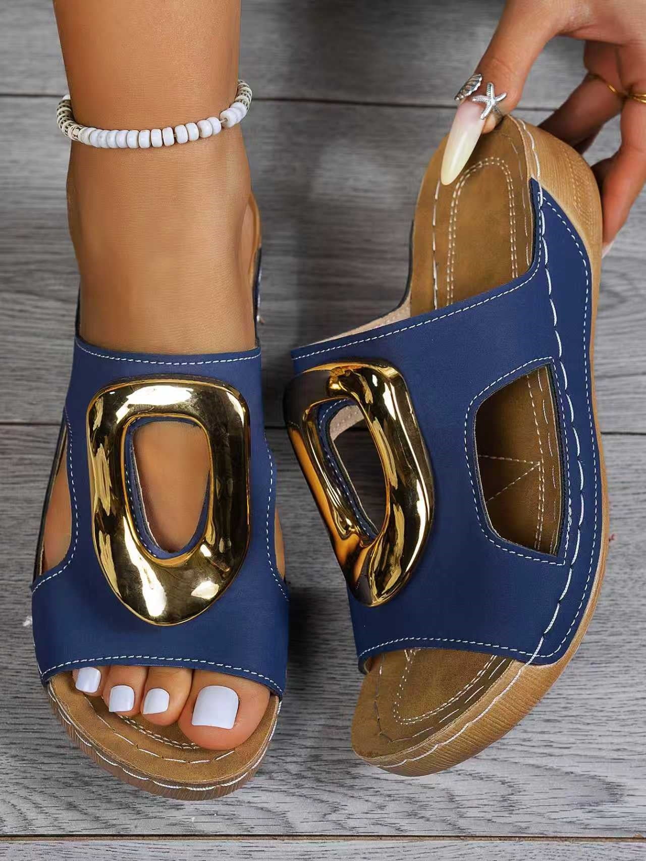 Women's metallic buckle open-toe wedge sandals - product image 8