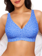 Royal Blue Leopard women's wireless seamless deep V bra