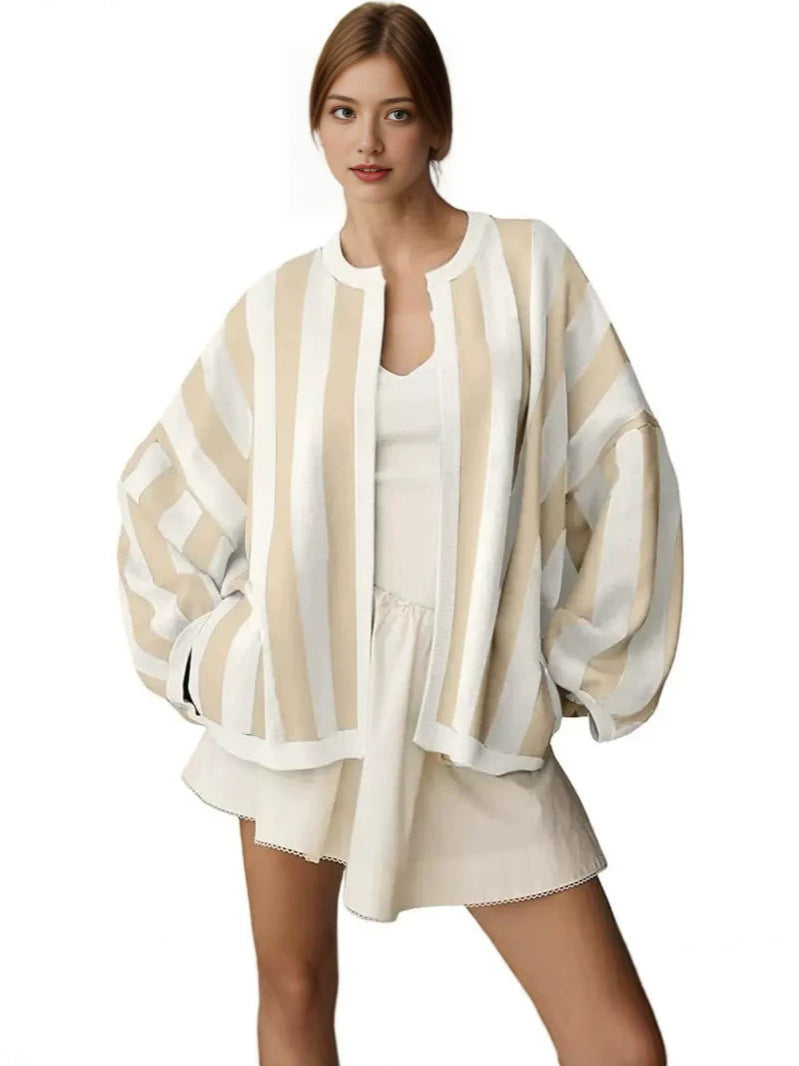 Women's Oversized Striped Knit Cardigan