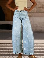 Women's vintage floral wide-leg ruffle hem jeans - product image 2