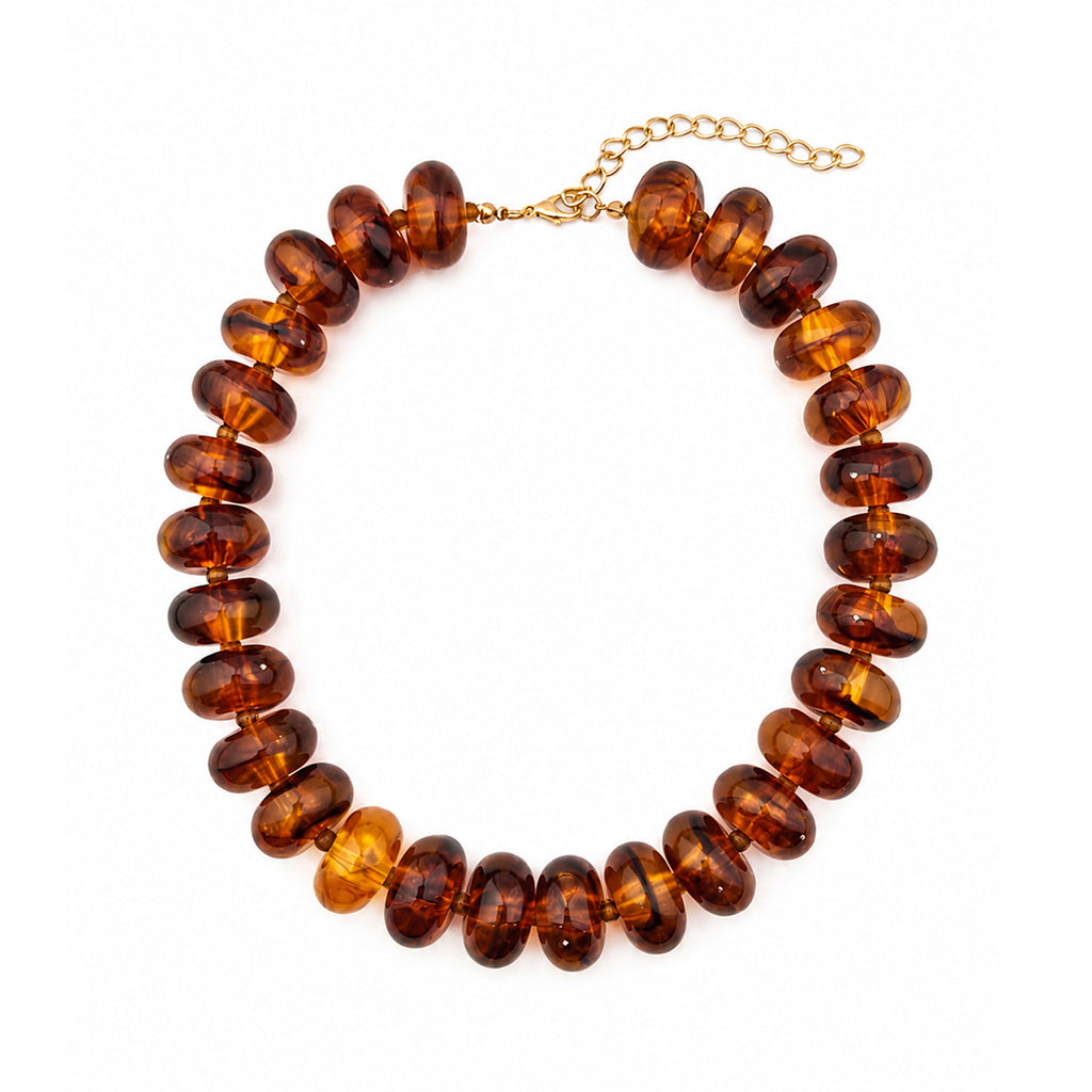 Women's chunky acrylic beaded choker necklace - Golden Brown