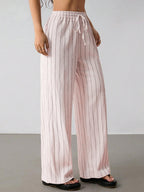 Pink striped drawstring wide-leg pants