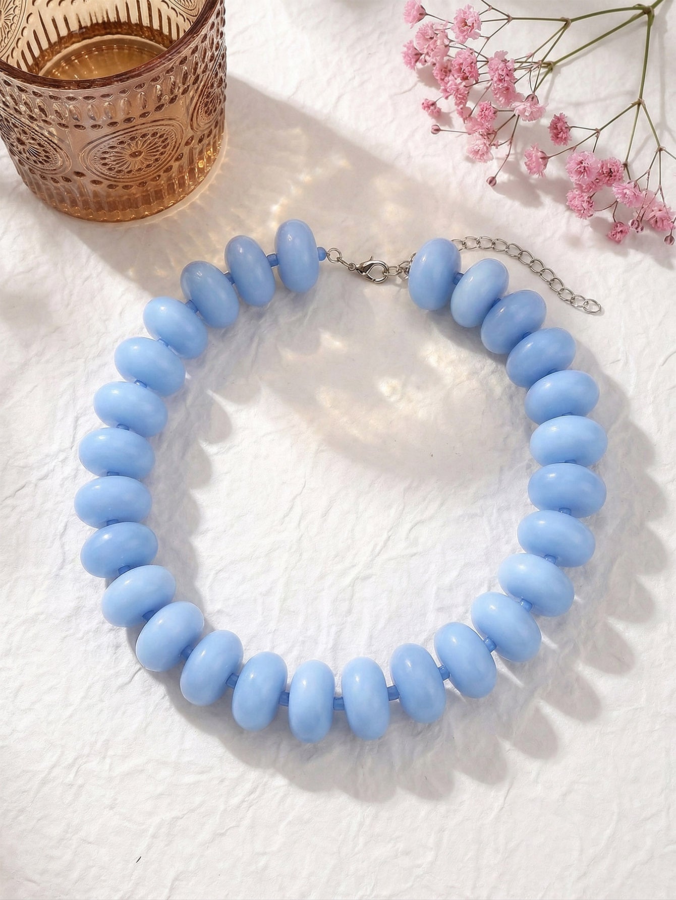 Women's chunky acrylic beaded choker necklace - Olive