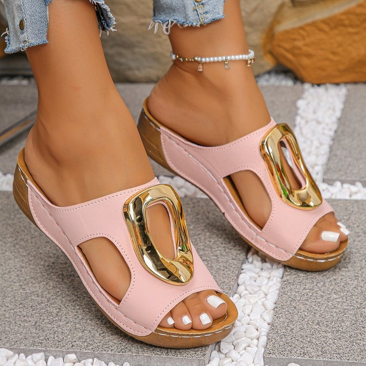 Women's metallic buckle open-toe wedge sandals - product image 9
