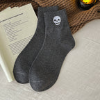 Dark gray skull embroidered Halloween crew socks