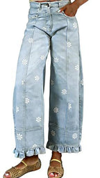 Women's vintage floral wide-leg ruffle hem jeans - product image 12