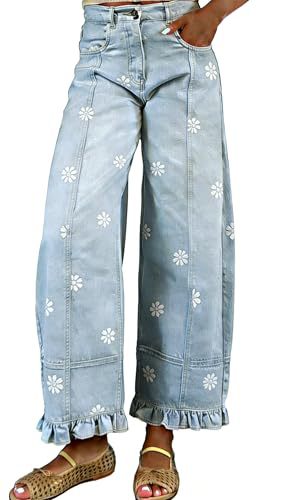 Women's vintage floral wide-leg ruffle hem jeans - product image 12